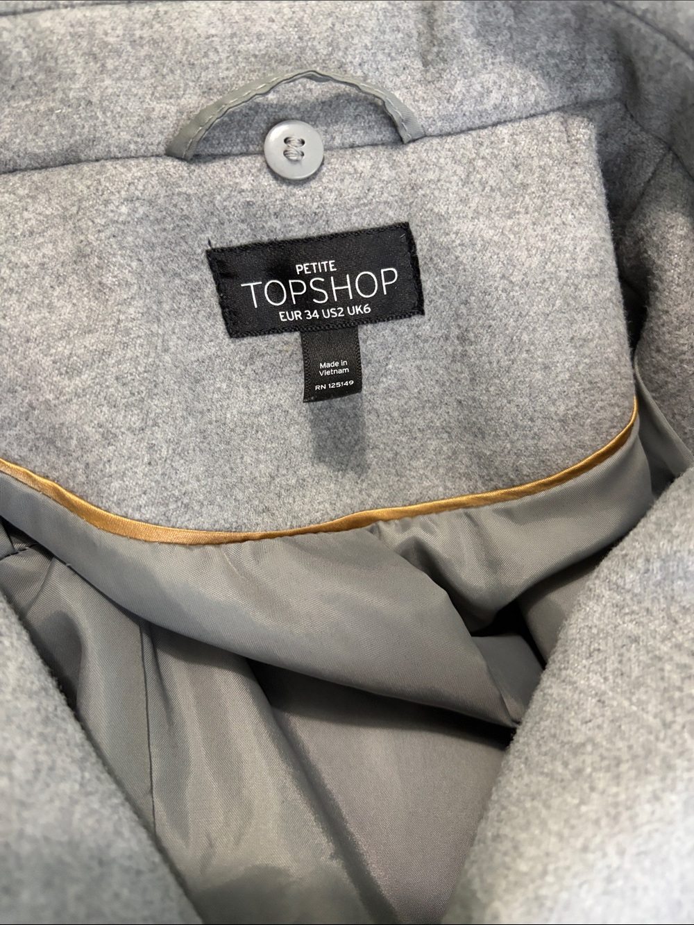 Top Shop Gray Double-Breasted Coat with removable Faux Fur Hood - Picture 2 of 4